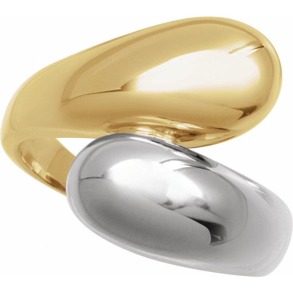 18K Yellow & White Gold Bypass Ring – Bold Style with Timeless Elegance